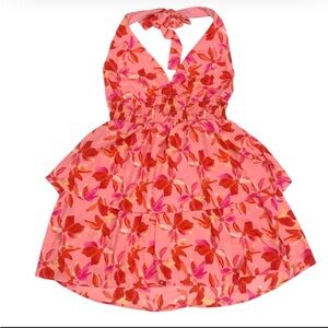 Pink Ruched Tie Front Halter Sundress for Cocktail Maden NYC valentine spring